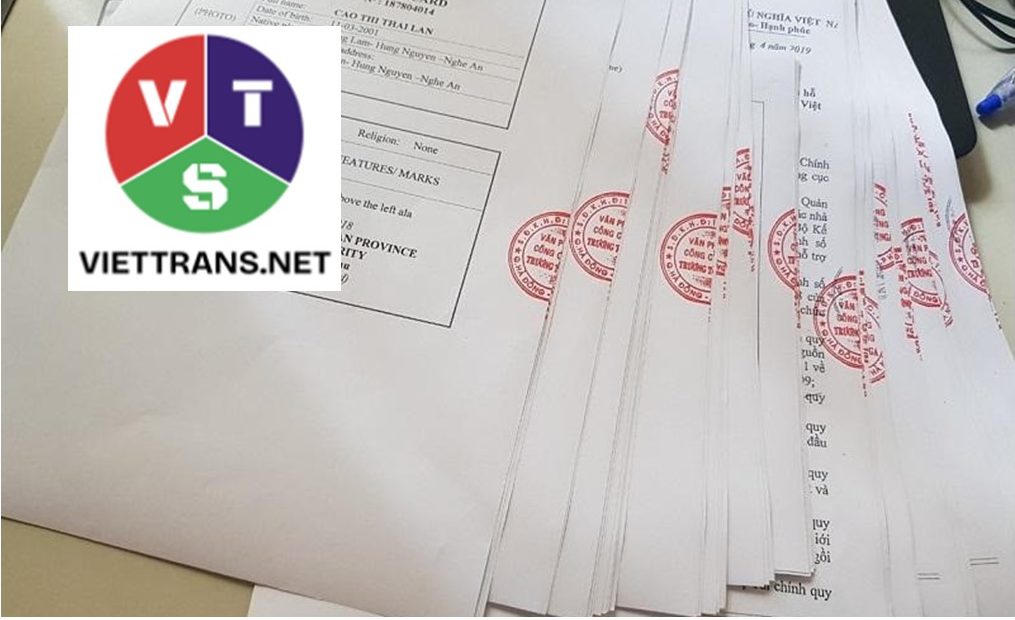 Notarized translation document sample for customers in Quang Nam